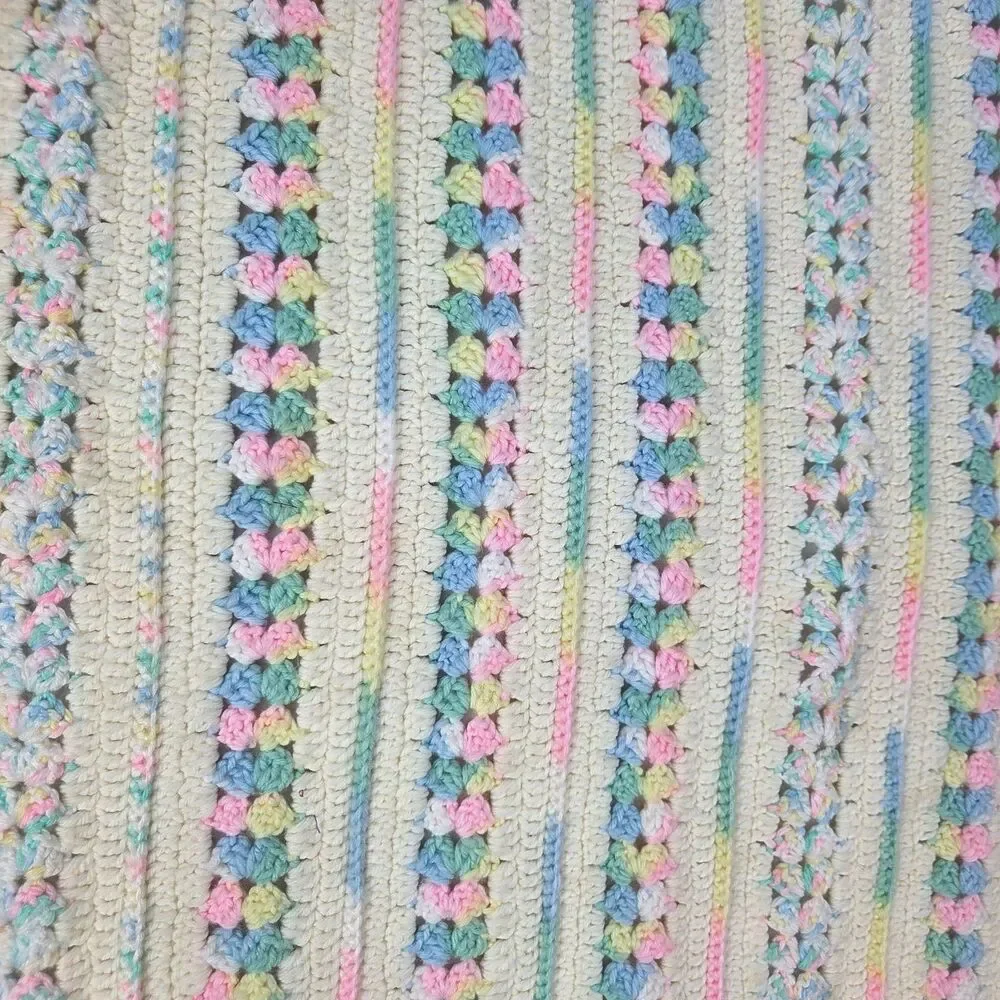 Vintage Handmade Crochet Afghan Blanket 45x25 Pastel Striped‎ Granny Pattern
